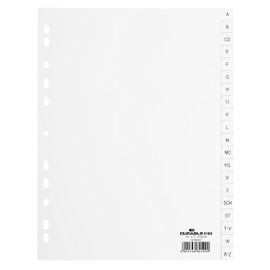 Durable 616002 Index Dividers A4 Vertical Format with Numbered Tabs 1-31 and Universal Punched Spine, Full Cover, Polypropylene, White A-Z, 20-tlg. white