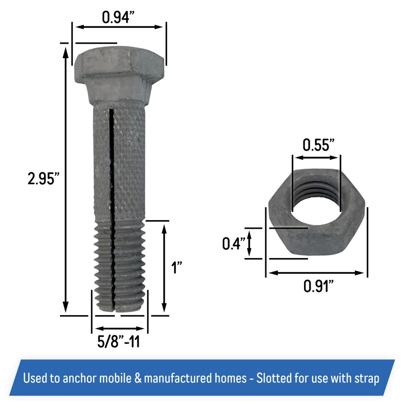 Mobile Home Anchor Bolt with Nut - Ground Anchor Slotted