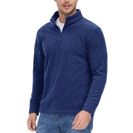 EKLENTSON 1/4 Zip Top Men Thermal Winter Running Outdoor Fleece Sweatshirt Pullover Stand Collar Jumpers Pullover Dark Blue,XL