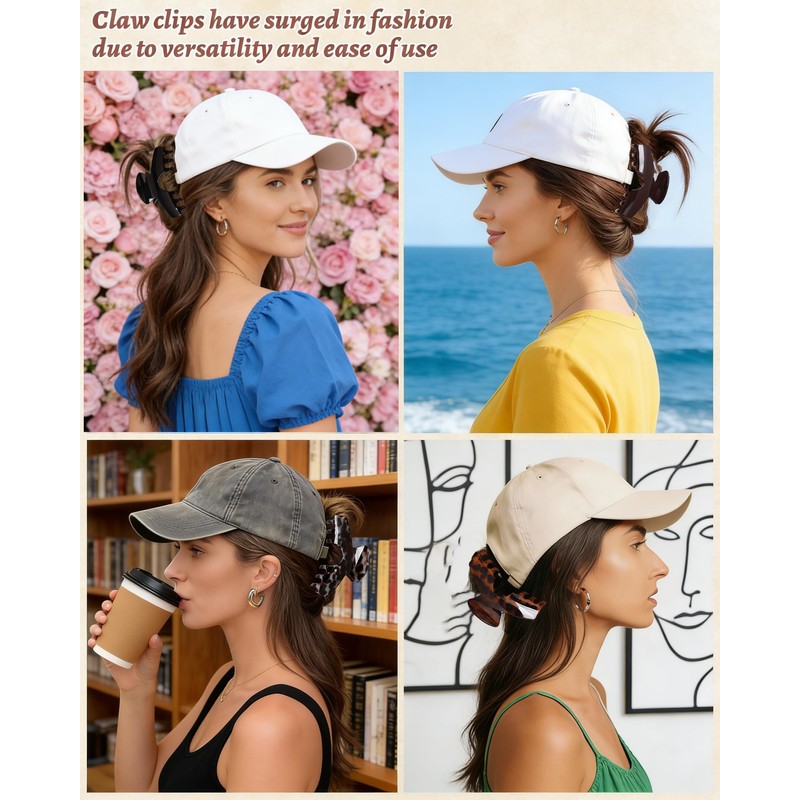 4PCS Hat Claw Clips, Trucker & Baseball Hat Hair Clips