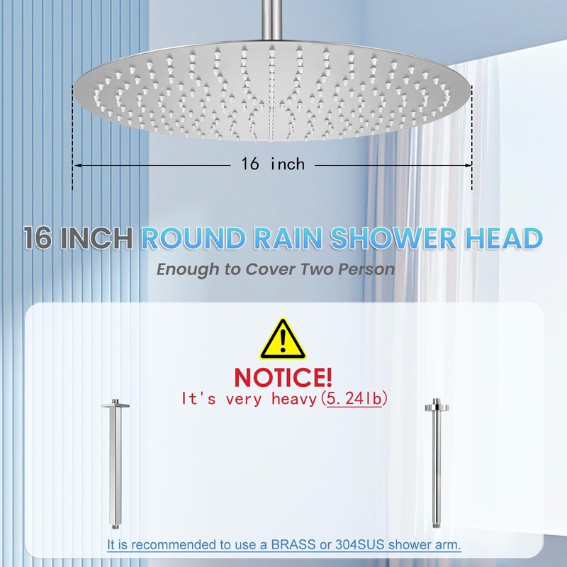 KINLIV 16 inch Ceiling Round Rain Shower Head Brushed Nickel