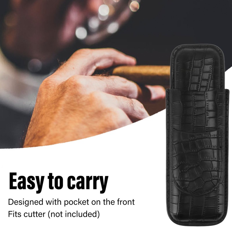 Cigar Case 2 Finger Moisturizing Faux Leather Portable Cigar Box