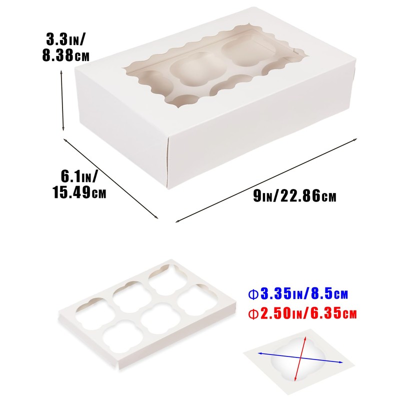 Gcardist Auto-pop Up 6 Cupcake Boxes with Window White 12