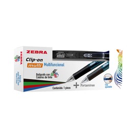Zebra Bolígrafo Multifuncional Clip On Multi 4 Tintas + Portaminas Tinta Multicolor Cuerpo Color Negro.
