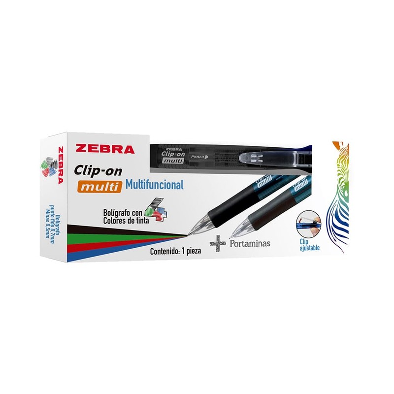 Zebra Bolígrafo Multifuncional Clip On Multi 4 Tintas + Portaminas