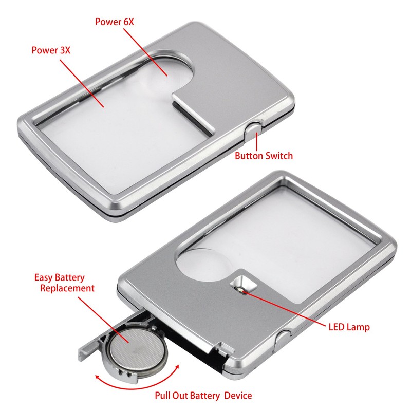 TRIXES 3X 6X High Quality Illuminated Double Magnifying Glass Pocket