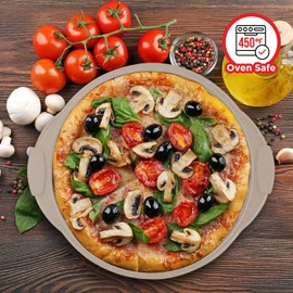 Non-Stick Pizza Pan with Silicone Handle 1 Pack, 13 Inch Round Carbon Steel Tray with Perforated Holes, Dishwasher & Oven Safe Up To 450°F, PFOAPFOSPTFE Free, Durable Nonstick White Marble Coating