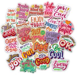 22Pcs Blush Pink Bohemian Iron-On Patches - Empowering Motivational Quotes Embroidery for DIY Clothing, Hats, Backpacks & Jackets