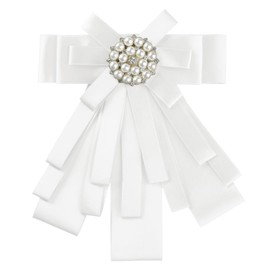 Allegra K Women's Pre-tied Bowknot Beads Bow Tie Elegant Large Ribbon Brooch White One Size
