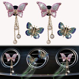 Bling Butterfly Air Vent Clips, Crystal Butterfly Car Decoration - 4 Pcs Pandent Car Air Fresheners Vent Clip Diffusers