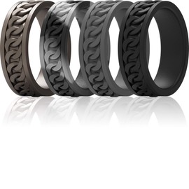 ThunderFit Silicone Wedding Rings for Men, Chain Design Rubber Engagement Bands 7mm Wide 2mm Thick - 1/4/7 Variety Multipack (Pack D, 11.5-12 (21.3mm))