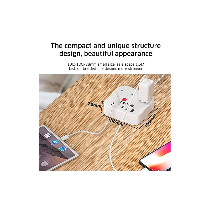 Smartbitt Multicontacto, 3 Contactos/Enchufes, 4 Puertos USB Tipo A y