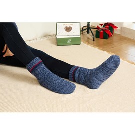 LEMZONE Men's Warm Cozy Slipper Socks Non Slip Winter Fuzzy Fleece Lining Cabin Sock with Grips