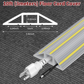 Floor Cable Cover, 6.5ft Extension Cord Covers for Wires on Floor, 3 Channels Heavy Duty PVC Duct Cord Hider Floor Cable Management for Indoor Outdoor, Gray