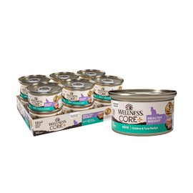 Wellness CORE+ Healthy Weight Natural Grain Free Wet Canned Wet Cat Food, Chicken & Tuna Pate Recipe, 2.8 Ounces (Pack of 12)