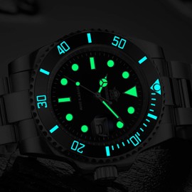 ADDIESDIVE Quartz Steel Watch for Men Diver 200 M Black Dial Green Bezel Luminous Unique Design