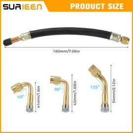 SURIEEN Car Valve Extension Set, 6 Pieces Copper Valve Adapter 45 90 135 Degree Angle Valve with 2 Pieces 180 mm Rubber Tyre Valve Extension for Car Truck Car Motorcycle Bicycle Scooter