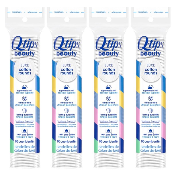 Q-tips Beauty Cotton Rounds, 80 Count (Pack of 4)