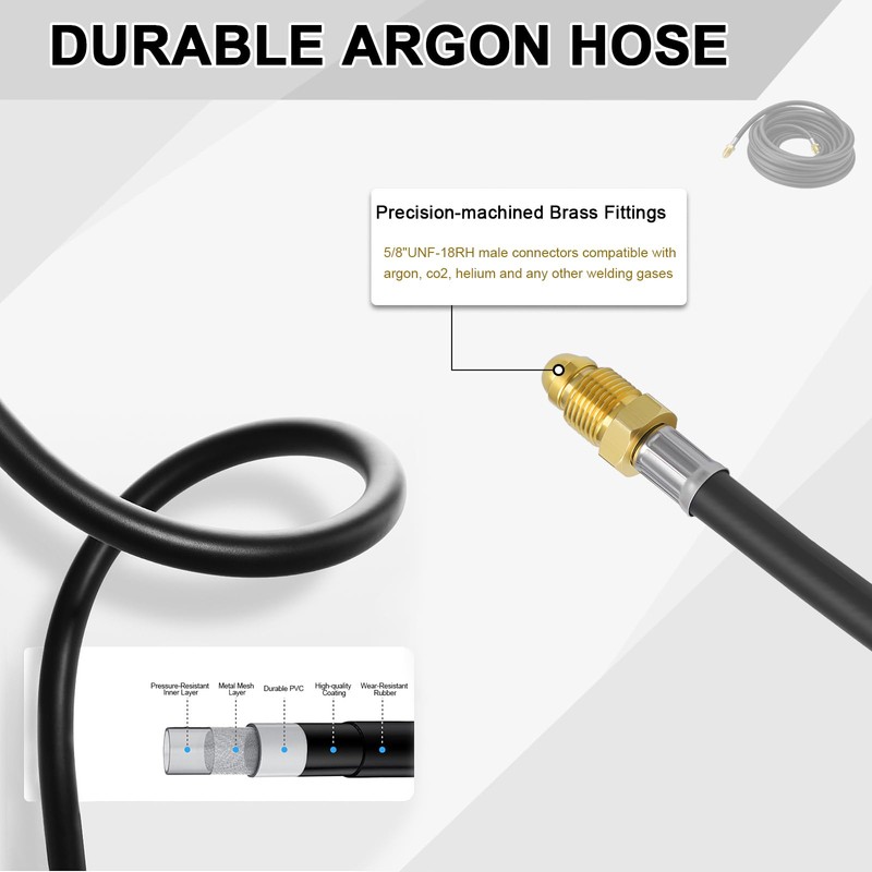 Argon Hose, Welding Gas Hose 30FT 5/8"X18 Male Inert for