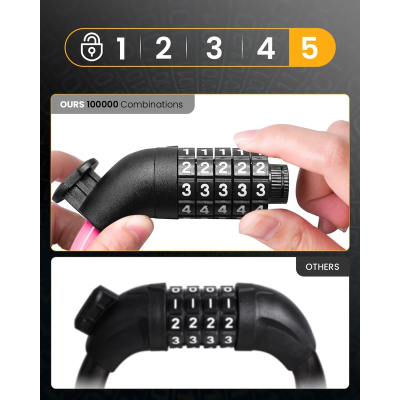 Everyfun Bike Lock Cable with Combination,High Security 5-Digit Resettable Combination