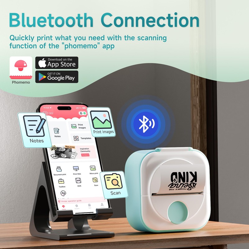 Phomemo Sticker Printer, Q02 Print Pods Mini Printer Thermal Bluetooth