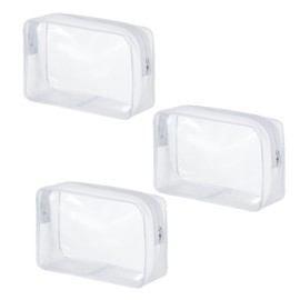 EINEY Clear Pouch, Set of 3, Transparent PVC, Visible Contents, Waterproof, 9.1 x 6.3 x 2.8 inches (23 x 16 x 7 cm), Cosmetic Pouch, Makeup Pouch, Travel Pouch, Accessory Storage, Travel, Business