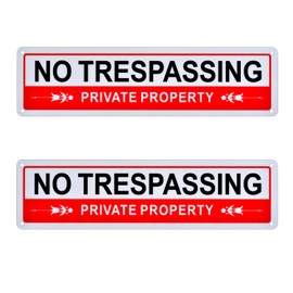 Kichwit 2 Pack Private Property No Trespassing Metal Sign for House Door or Fence, Aluminum, 11.8 x 3.1 Inches, Red