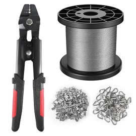 KALLSDY Wire Rope Crimping Tool Kit, 328FT Stainless Steel Cable with 200PCS 1/16” Aluminum Crimping Loop Sleeves and 50PCS Stainless Steel Thimbles