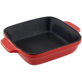 Pearl Metal L-1821 Oven Chef, Fluorine Treatment, Heat Resistant, Deep Plate, 5.5 x 5.5 inches (14 x 14 cm), Red