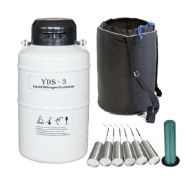 HFS(R) 3L Liquid Nitrogen Tank Aluminum Alloy Cryogenic Container LN2 Dewar with 6 Canisters & Carrying Bag (3L)