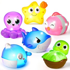 Light Up Bath Toys, Toddler Pool Toys for 1 2 3 Year Old Girl Boy, Water Activated Bath Toys for Kids Ages 1-3, Glowing Baby Bath Toys for Boy & Girl Gifts, 6 Pack