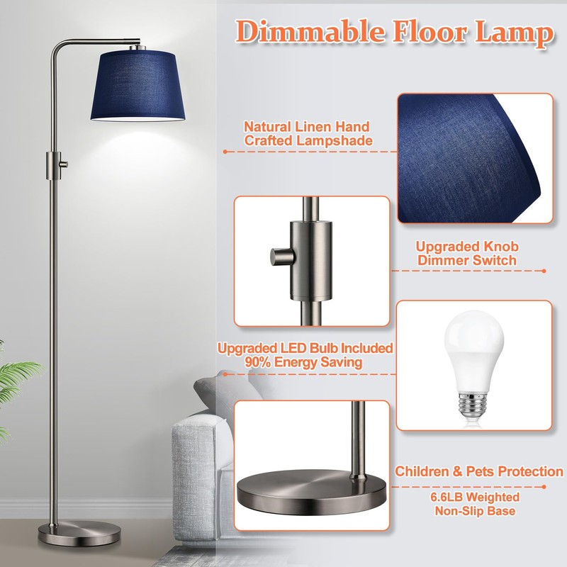 Nintiue Dimmable Floor Lamp, 1000 Lumens LED Edison Bulb Included,