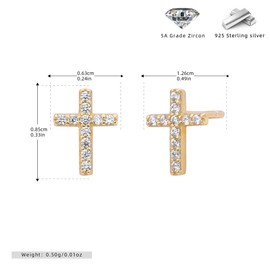 Small Cross Stud Earrings for Women S925 Sterling Silver Hypoallergenic Pave CZ Crystal Tiny Cross Studs Religious Faith Huggie Earring Minimalist Fashion Trendy Jewelry (Gold)