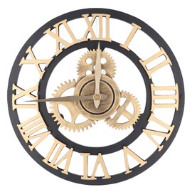 Large 3D Retro Wall Clock 34CM Vintage Wooden Gear Wall Clock Numerals Industrial Style Clocks for Home Living Room Decoration Gold