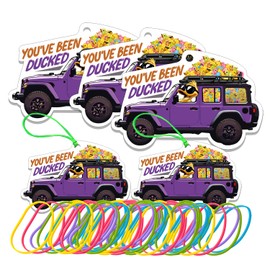 You've Been Ducked, Duck Ducking Game - 50 Set Rubber Duck Tags with Round Hole and Rubber Bands (Purple)