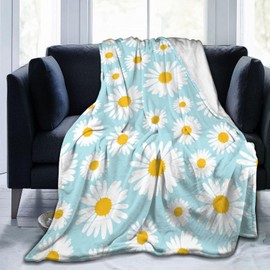 Wisedeal Daisy Flowers Thermal Throw Blanket, All Season Super Soft Lightweight Floral Flannel Blanket for Men Women Teen Youth Sofa Couch Bed Office Travel Camping, 60 x 50 Inches