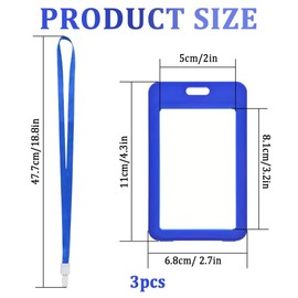 Azlanway Card Holder with Lanyard, 3 Set Vertical Plastic ID Card Holder Blue Neck Strap ID Badge Holder for Office School Business Trip Identity Card Pass Badge