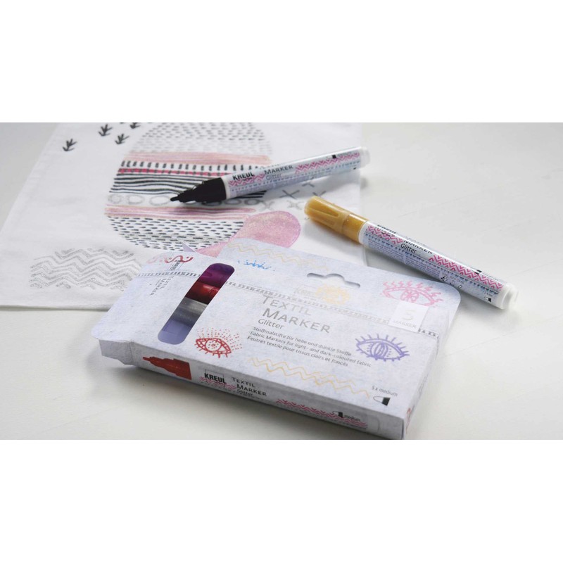 KREUL 92651 – Textile Marker Set Glitter, Medium, 5 Pieces,