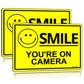 ANLEY Smile You're on Camera Sign 7 X 10 In - 40 Mil Thick Rust-Free Weatherproof Aluminum - Video Surveillance Security Metal Warning Sign for Home, Business, Indoor/Outdoor Use (2 Pack)