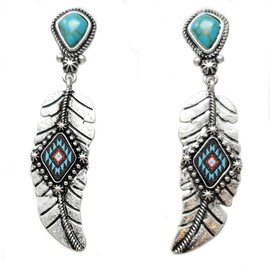 Emulily Western Concho Feather Dangling Squash Blossom Navajo (Turquoise)