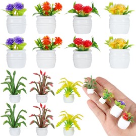 14 Pcs Miniature Dollhouse Plants Accessories for Doll House Tiny Fake Greenery Bonsai Ornament Crafts, Mini Artificial Plants for Boy Girl, Mini Potted for Dollhouse Decoration and DIY (Colorful)