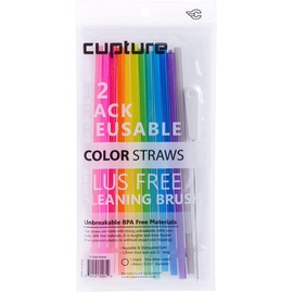 Cupture Reusable & Unbreakable Color Straws - 12 Count + Free Brush (12 solid colors)