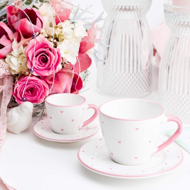 GMUNDNER KERAMIK Espresso for you Gourmet Crockery Set Herzerl Pink