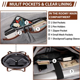 VX VONXURY Laptop Tote Bag for Women,Large Teacher Bag Work Bag fit 15.6 Inch Computer (Black Brown - 15 Inch)