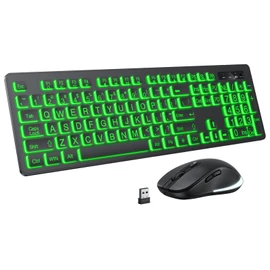 Large Print Wireless Keyboard and Mouse - 7 Colors Backlit Keyboard, Oversize Letters Keys Easy to See and Type, Rechargeable Keyboard and Mouse with Light Up Key, Compatible for PC, Windows, Gaming
