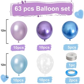 Balloons Blue Purple, Pack of 60 12 Inch Blue Purple Latex Balloons Metallic Blue Purple Balloons with Confetti Party Balloons, Party Balloons for Birthday Wedding Baby Shower Baby Shower Decoration