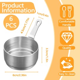 BangBoom 6 PCS 304 Stainless Steel Dipping Sauce Cups with Handle, 2.7 oz Reusable Delicate Metal Condiment Cups, Small Dressing Container for Ketchup Dishes Seasoning (Silver)