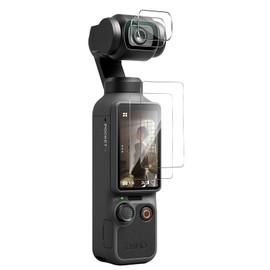 For DJI OSMO Pocket 4 Glass Film (2 Pieces) + Lens Film (2 Pieces), Greerass 9H Hardness, Ultra High Transmittance, Scratch Prevention, Hydrophobic Oleophobic Oleophobic Fingerprints and Dirt Prevention, Full Protection, Shockproof, Shatterproof, High Se