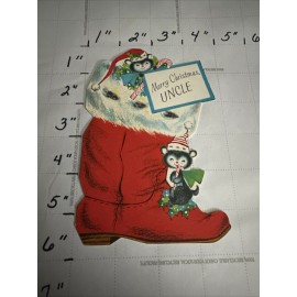 Vintage Uncle Christmas Card Greeting Card With Envelope Cowboy Boot Stocking