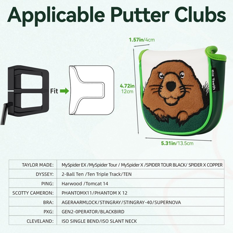 Golf Mallet Square Putter Cover Heel-Shaft Headcovers Fits for S